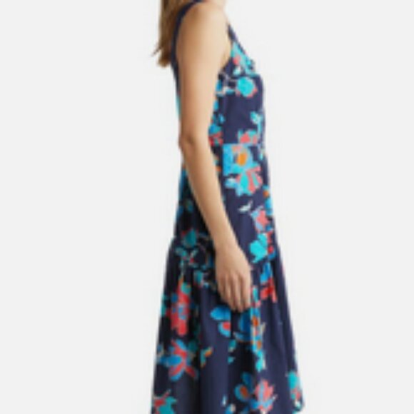 NWT Du Paradis Summer Night floral asymmetric-hem cotton midi dress sz M - Picture 5 of 15
